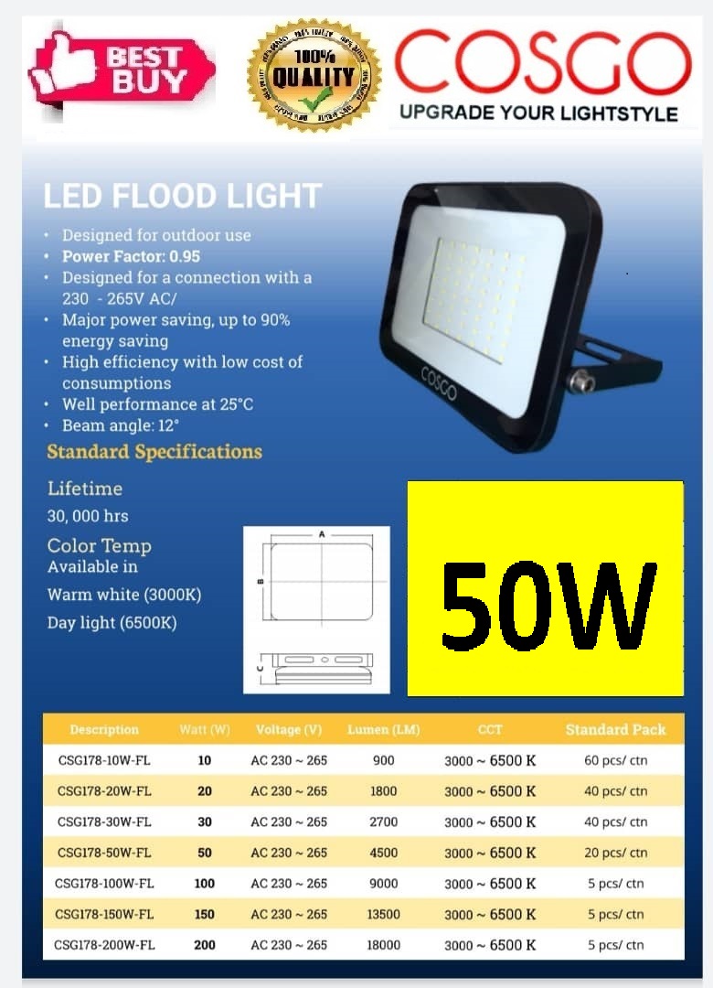 COSGO 50W LED FLOOD LIGHT (3000k/6500k)