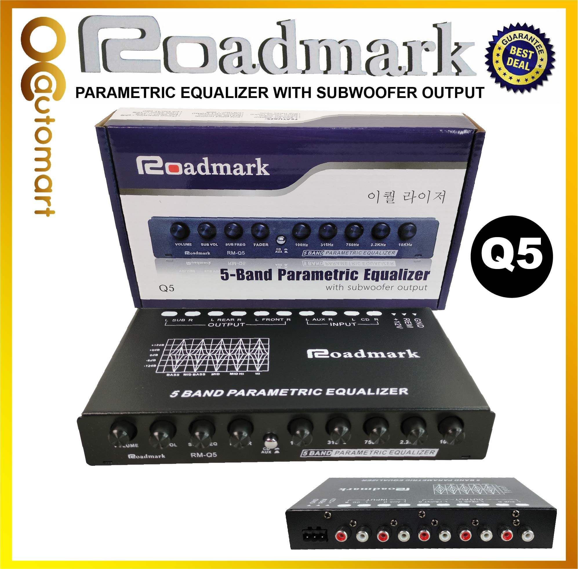 Roadmark Pre AMP Parametric Equalizer Audio Equalizer 5 Band Preamp