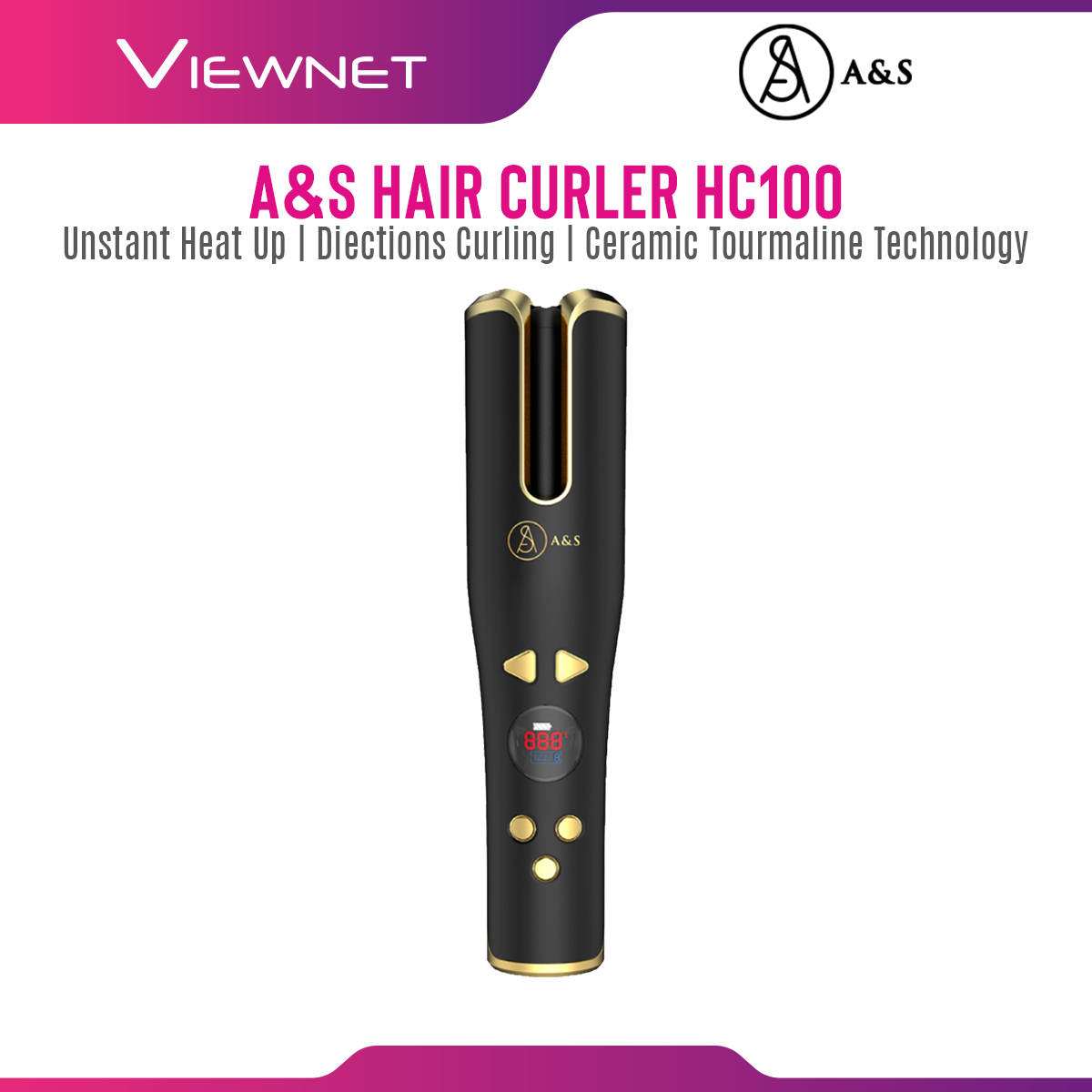 A&S HC100 Wavy Cordless Automatic Hair Curler (Black/Blue)
