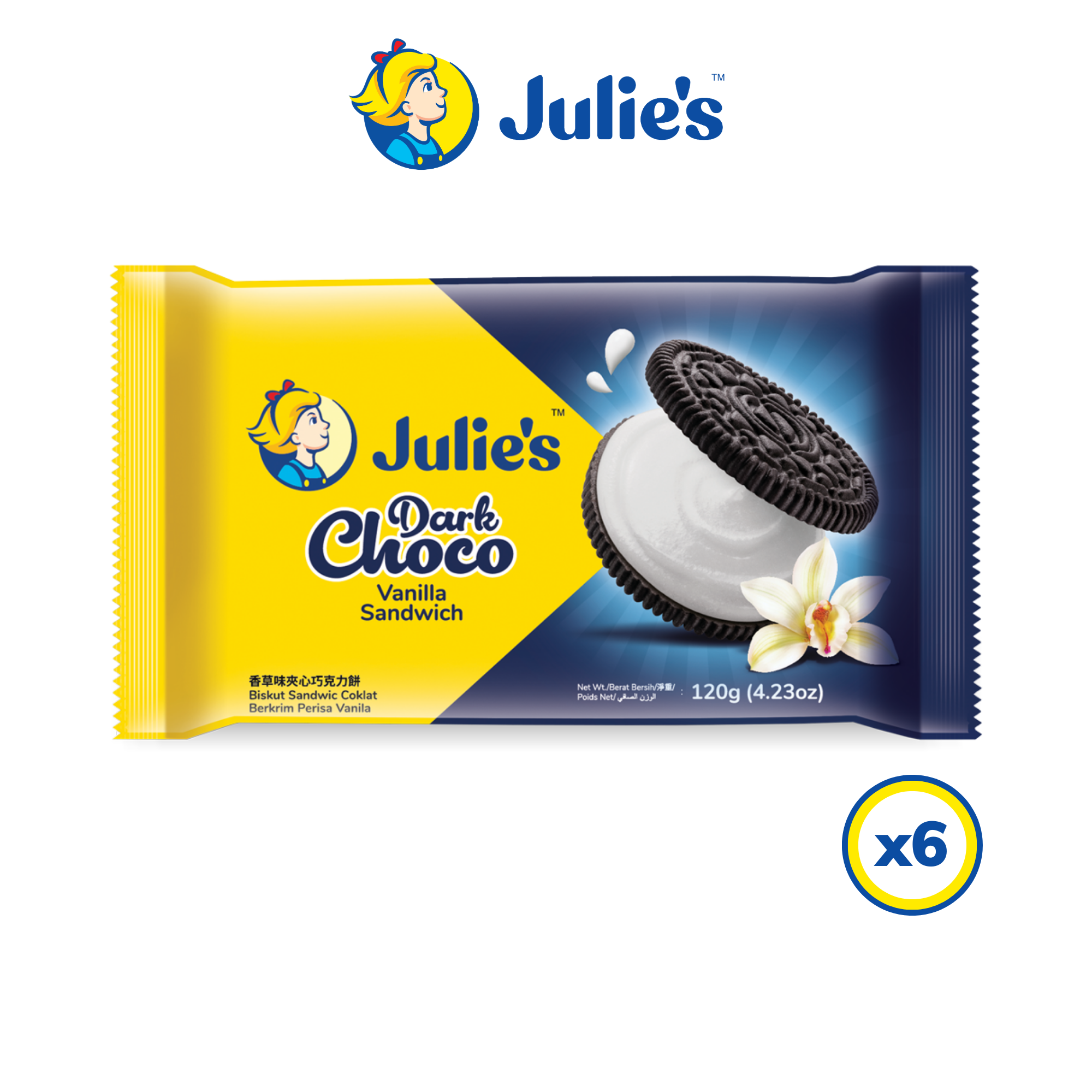 Julie\'s Dark Choco Vanilla Sandwich 120g x 6 packs