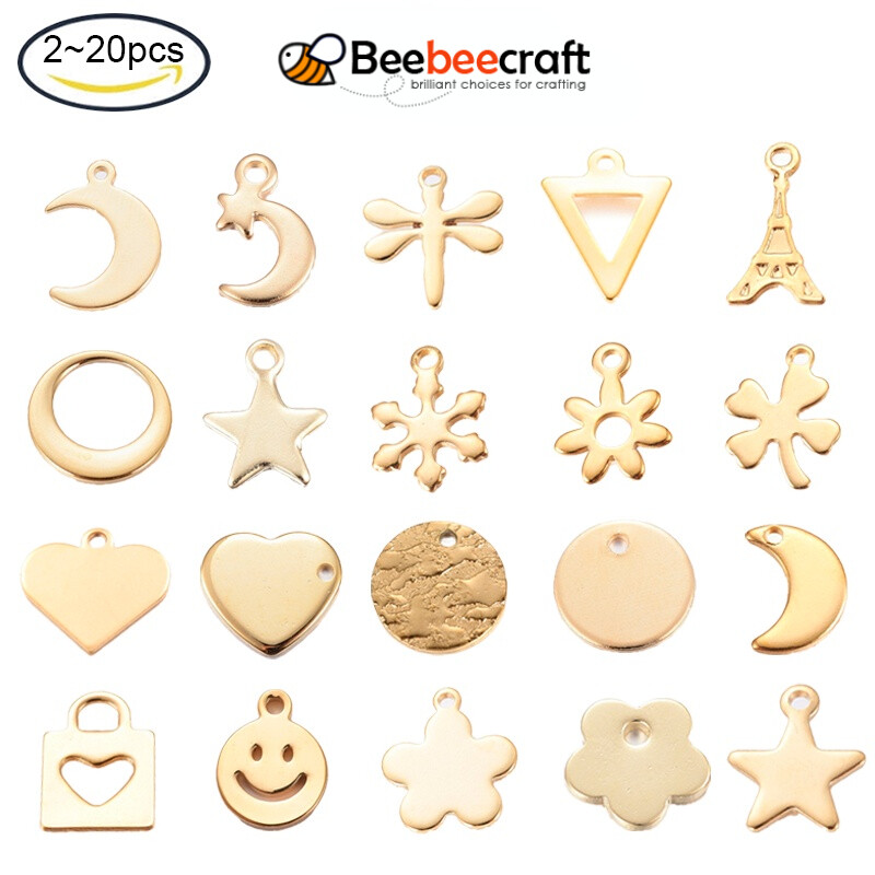 2-20 pc Golden Charms 304 Stainless Steel Pendants Padlock with Heart 304