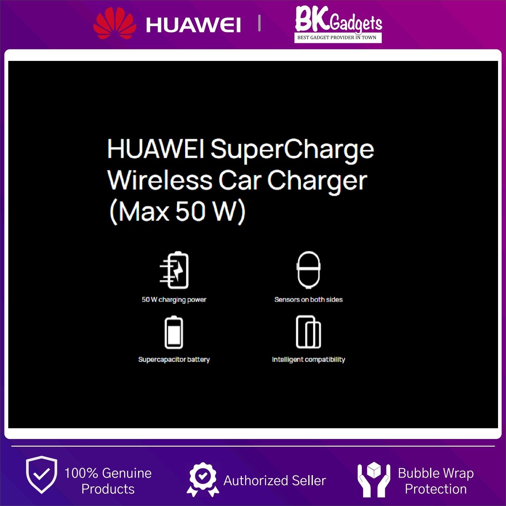 Huawei SuperCharge Wireless Car Charger 50W 2 Ports 3D Air Cooling