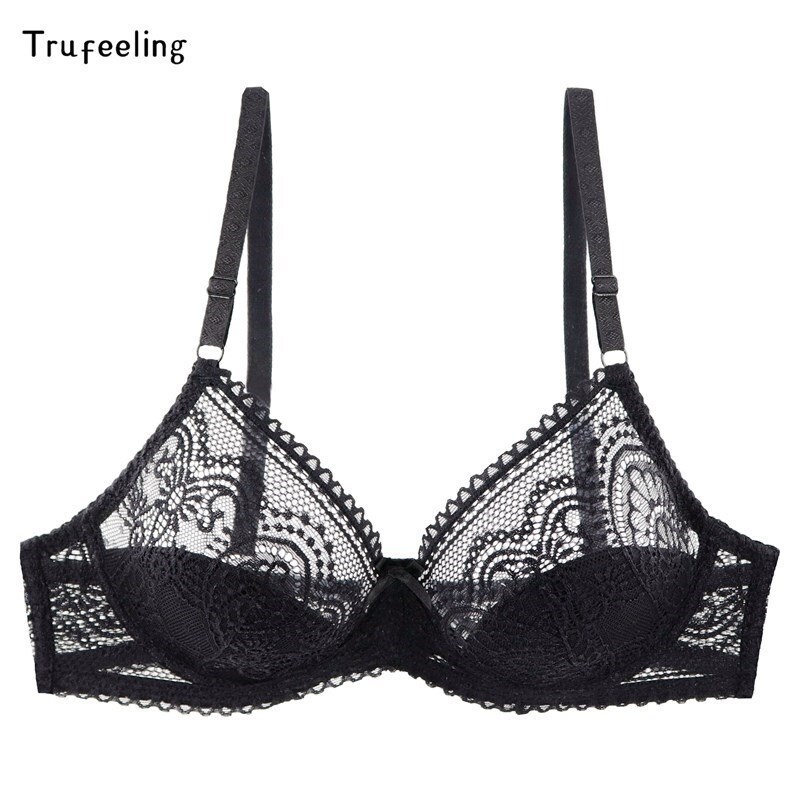 [Cos giả] trufeeling Áo ngực gợi cảm siêu mỏng trong suốt 3/4 cup không xốp gọng áo ngực màu đen ren