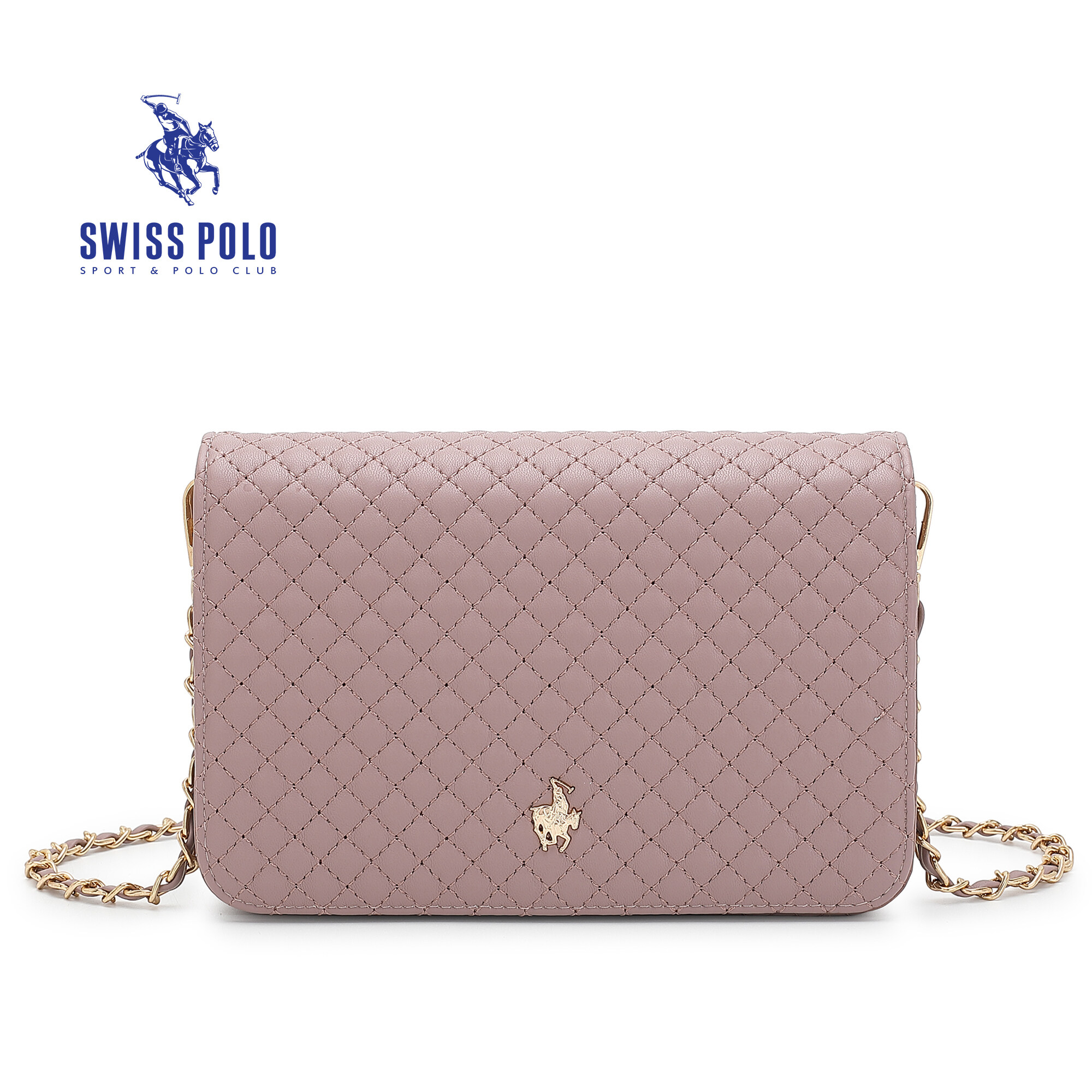 SWISS POLO Ladies Chain Quilted Sling Bag HHR 688-3 PINK