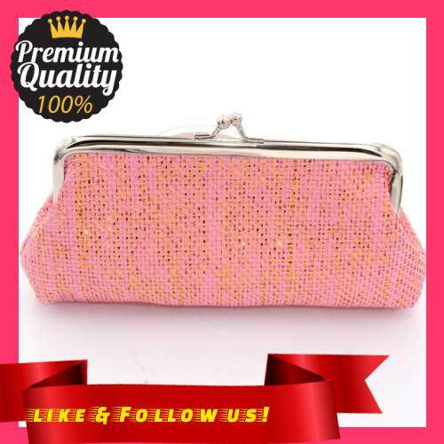 People\'s Choice Coin Purse Glitter Striped Pouch Kiss-lock Clasp Closure Change Purse Wallet (Pink)