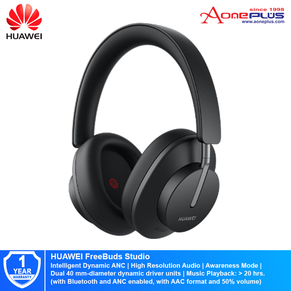 Huawei Freebuds Studio Wireless Earphones Intelligent Dynamic Active Noise Cancellation Headphones with Hear-Through Modes High-Resolution Music Quick Charging - Black