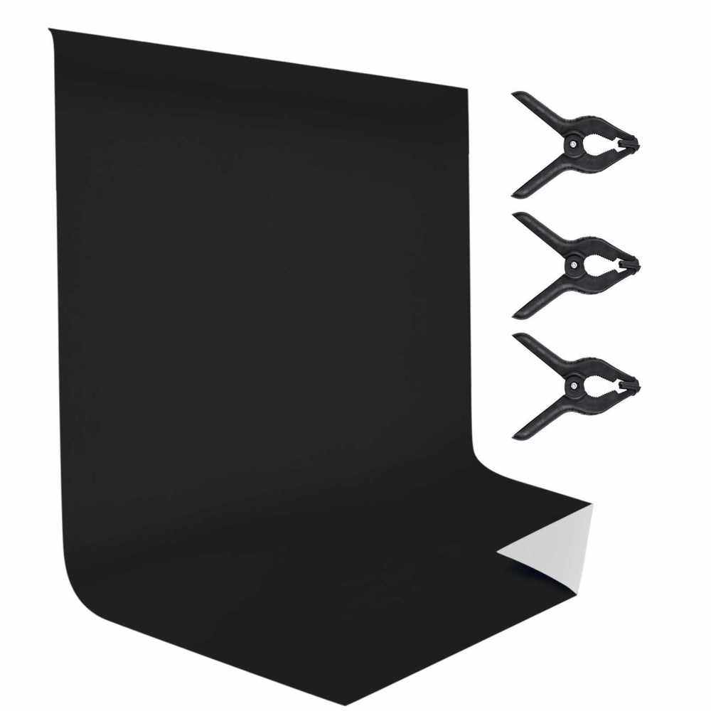 Andoer 1.8 * 2.8M/ 6 * 9.2ft Bi-Color Photography Backdrop Background Screen Washable Polyester-Cotton with 3pcs Backdrop Clamps for Studio Photo Video, Black & White 2-in-1 (Black & White)