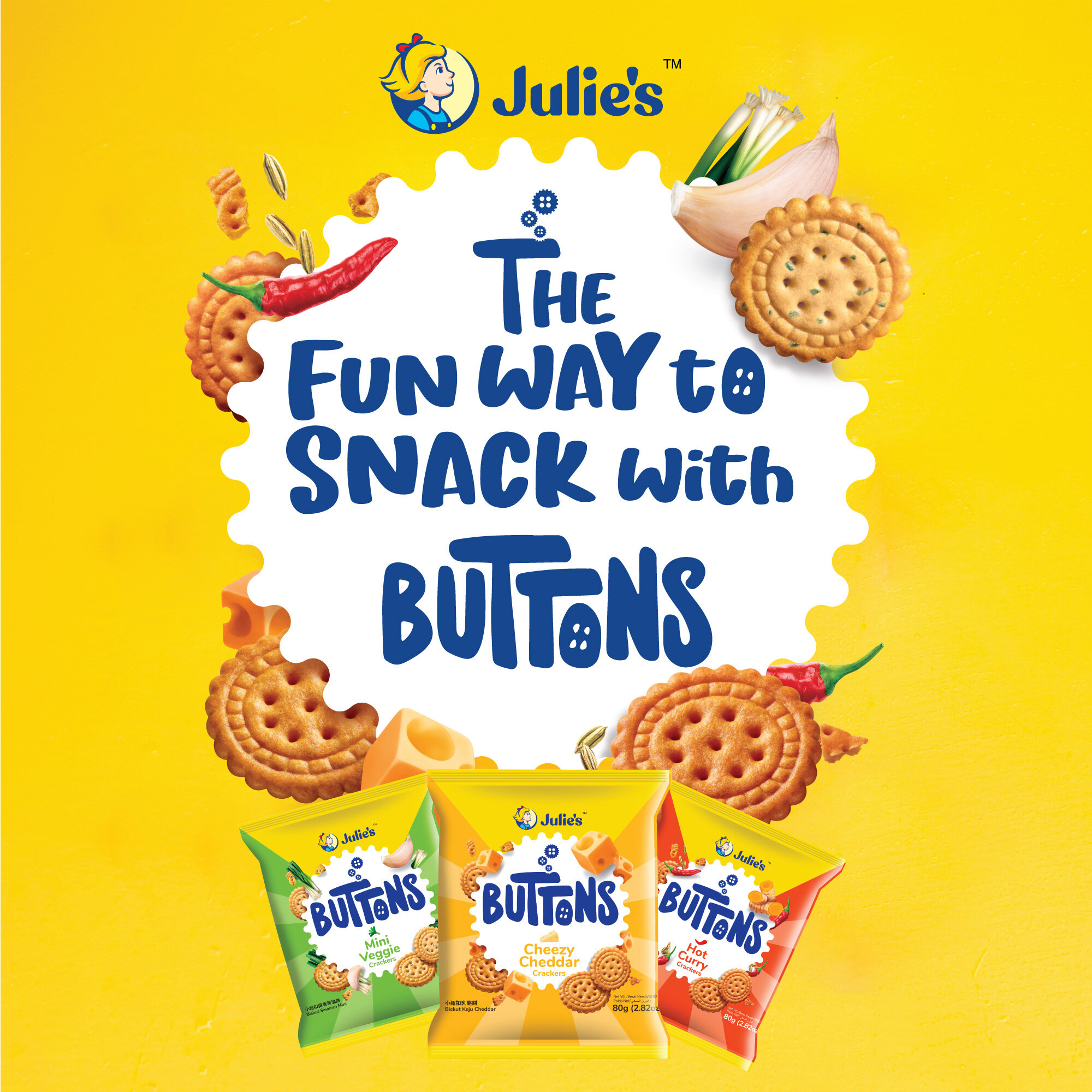 Julie's Buttons Cheezy Cheddar Crackers 80g x 6 packs