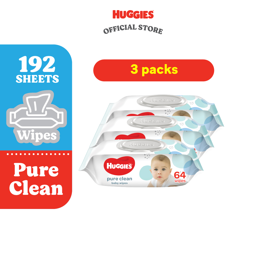 Huggies Baby Wipes Pure Clean 64s x 3 pack wet tissue