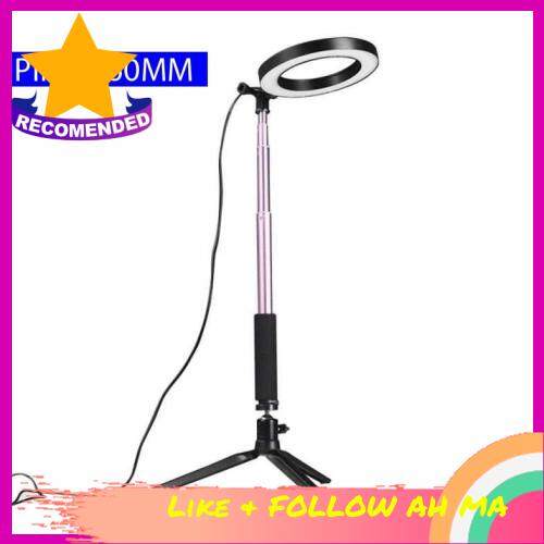 Best Selling DC5V 5W 64 LED Light Round Selfie Camera Lamp with Telescopic Tripod 160MM Diameter Width USB Powered Operated 10 Levels Adjustable Brightness Dimmable/ Color Temperature Changing/ 360 Rotatable Illumination Angle for Live Show Taking Pict