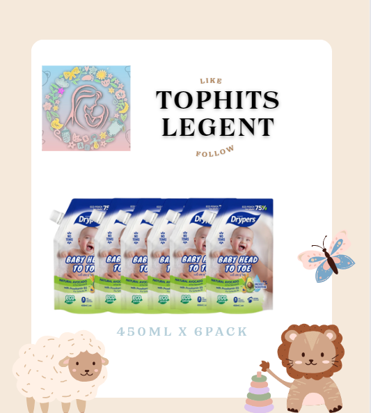 [Bulk] Drypers Baby Head to Toe Avocado 450ml x 6 Packs