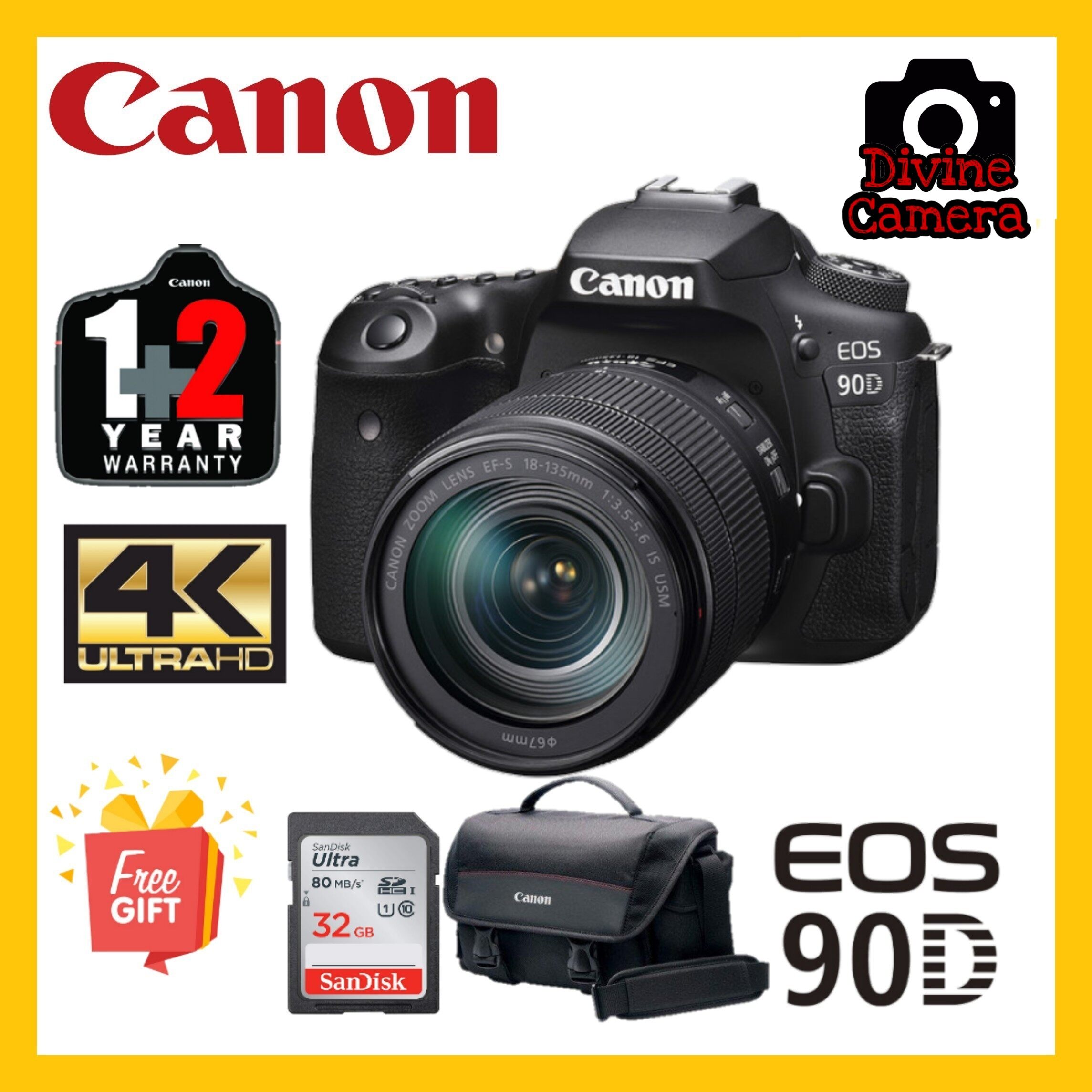 Canon EOS 90D DSLR Camera with 18135mm Lens (1+2 Years Warranty Canon