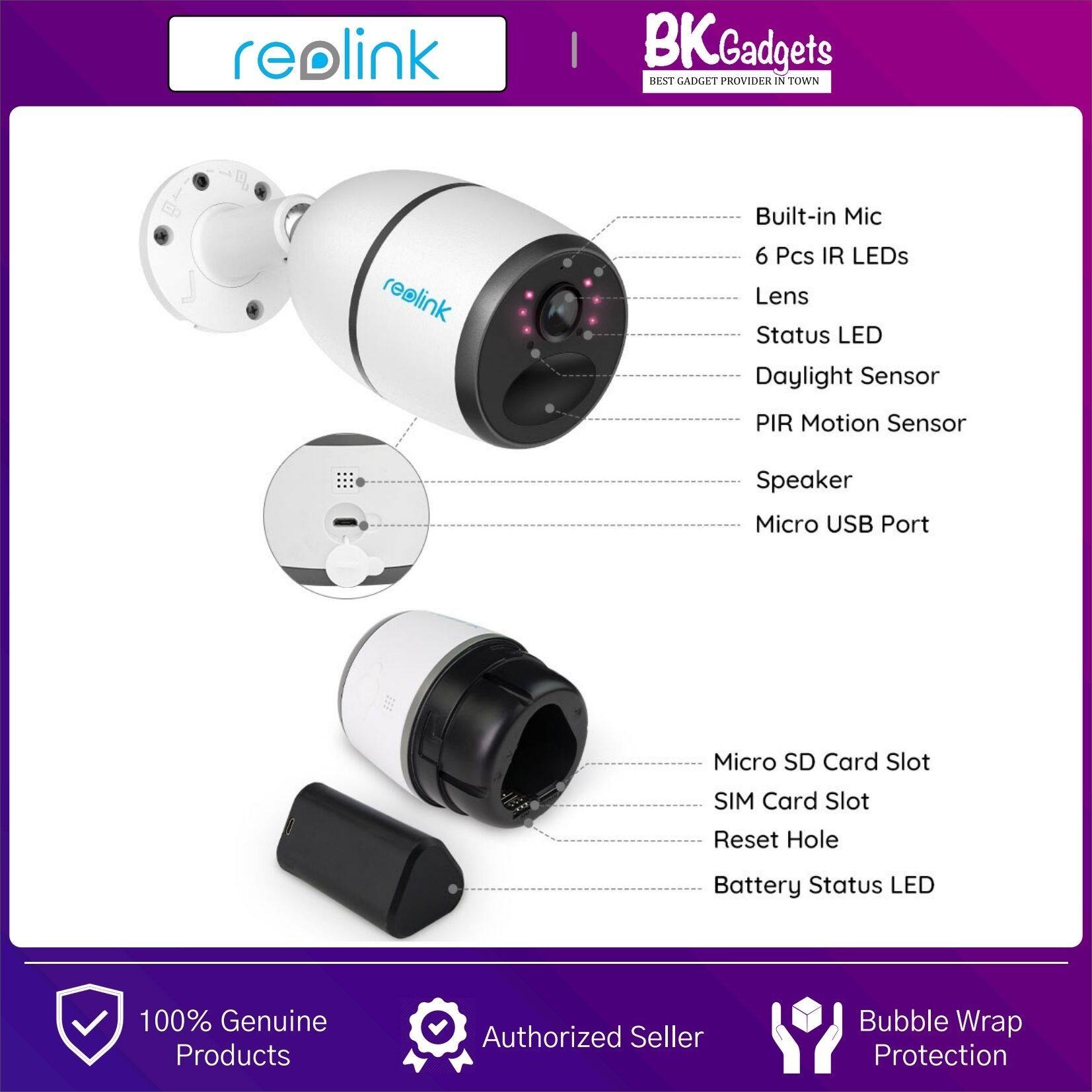 Reolink GO 1080P Full HD 4G LTE Mobile Security IP Camera CCTV - CMOS | 110 Diagonal | 7800mAh Rechargeable Battery | 2 Way Audio | Night Vision 10m | Pan & Tilt | PIR Motion Detect | Outdoor IP65