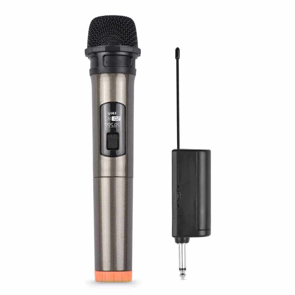 Handheld Wireless Microphone UHF Dynamic Mic with Portable Mini Receiver 6.35mm Plug Compatible with Speaker Karaoke System Home Theater System Amplifier Sound Card Mixer for Karaoke Speech Meeting Stage Performance (Black)