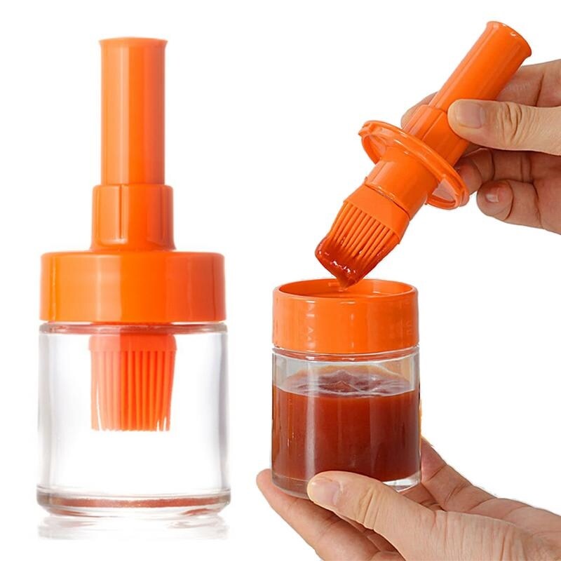 「orange kitchen」 Oil Dispenser With Brush Oil Bottle With Basting Brush Set Olive Oil Carafe Decanter For Kitchen BBQ Grilling Baking And Cooking