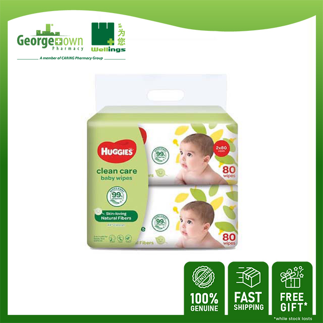HUGGIES CLEAN CARE BABY WIPES 80S X 2