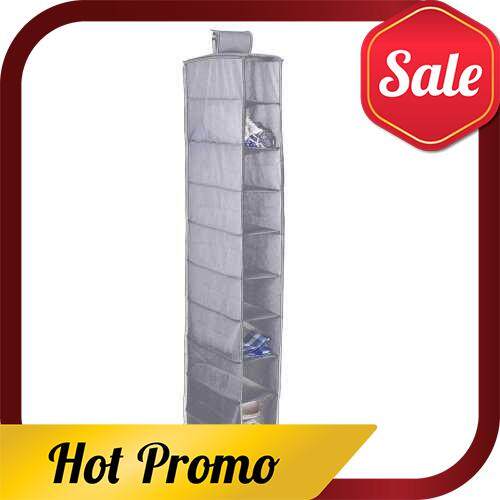10 Layers Hanging Garment Bag Clothes Storage Bag Shoes Clothing Organizer (Gray)