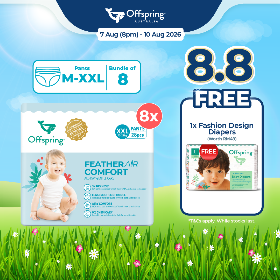 Offspring FeatherAir Comfort Baby Diapers Pants M352/L304/XL256/XXL224 [8 Packs]