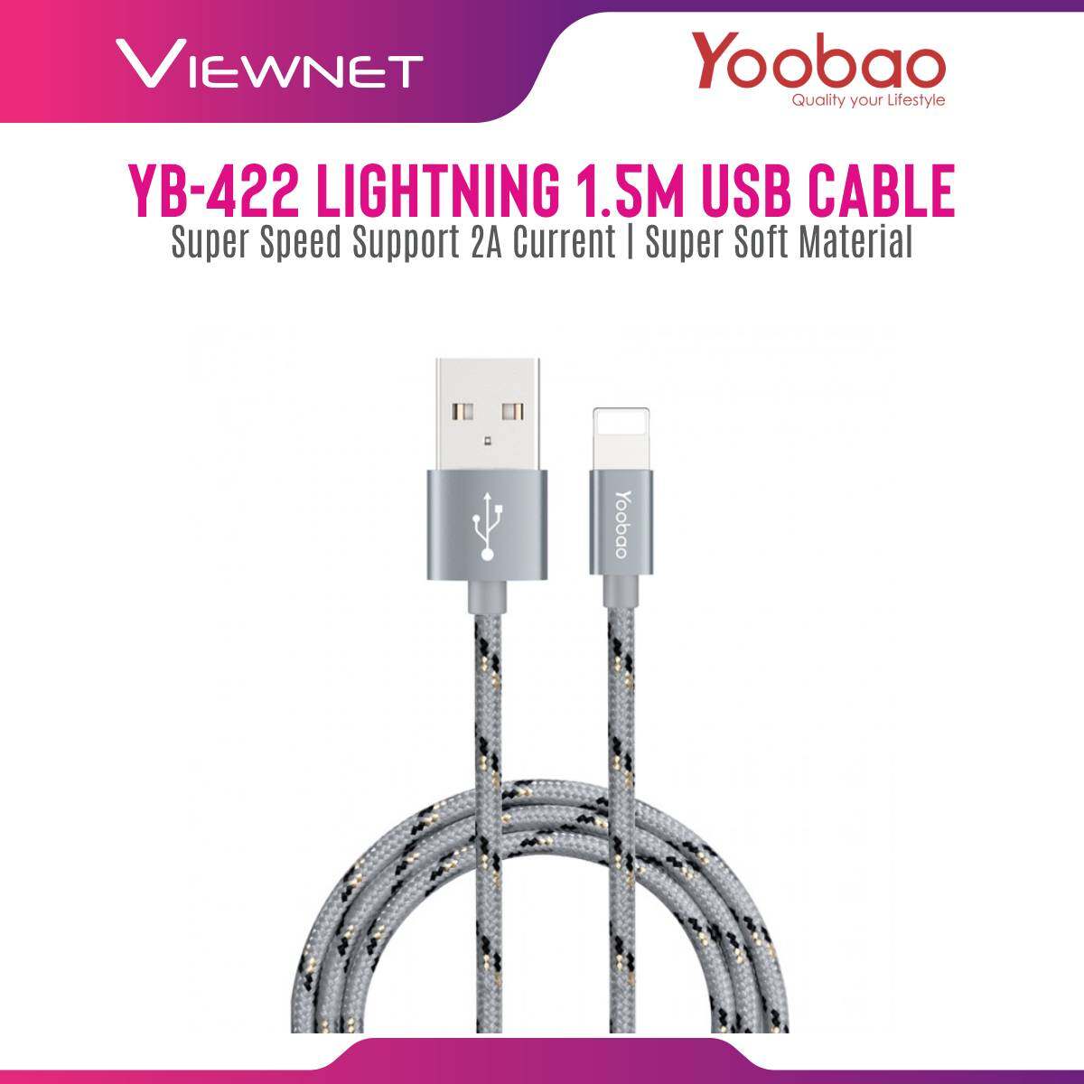 Yoobao YB-422 150cm Nylon Lightning Cable Ribbon Stripe Design Edition With Support 2.1A Fast Charge Fast Charging USB Cable For iPhone