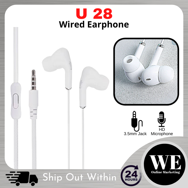 (Ready Stock) Macaron Wired Earphone U28 - Twins In-Ear 3.5mm Jack Wired Earbud Microphone Colourful Handsfree Stereo