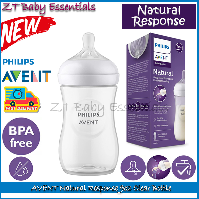 Philips AVENT Natural Response Bottle 9 oz / 260ml Clear / Blue / Pink