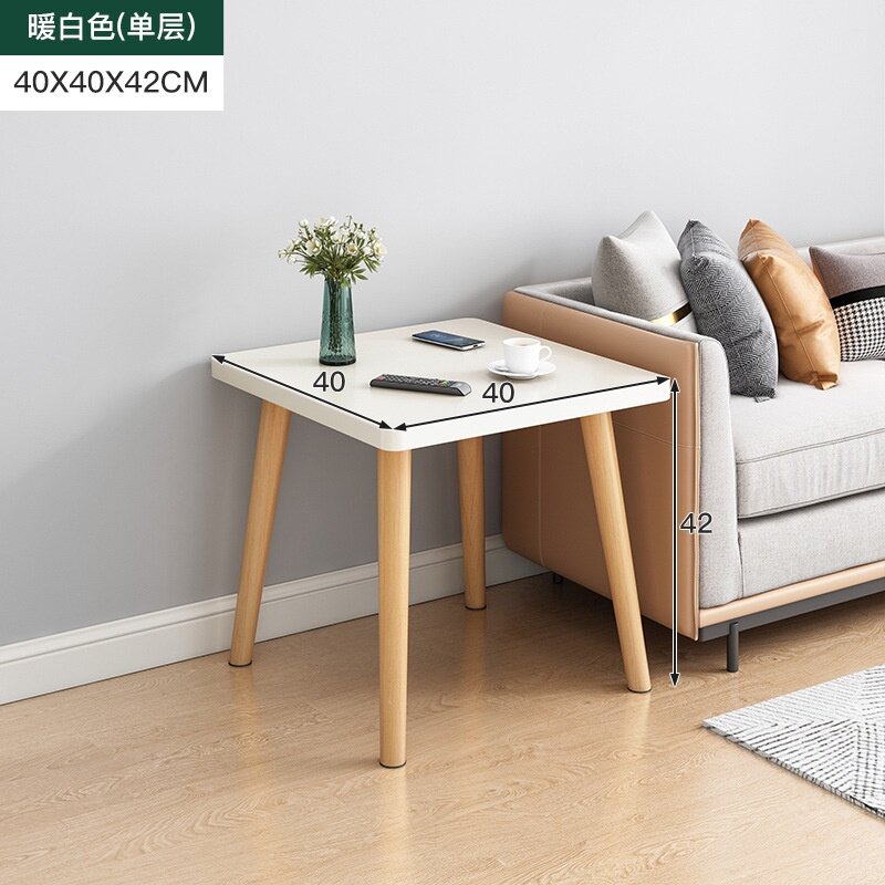 ROAM ENTERPRISE Small Coffee Table Side Table Square Meja Kopi With Solid Wood Leg Nordic Modern Style MDF End Table Oak White
