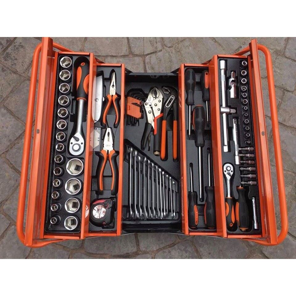 SATAGOOD Cantilever Metal Tool Box Set of 85 pcs 1/4 & 1/2 Tool Set