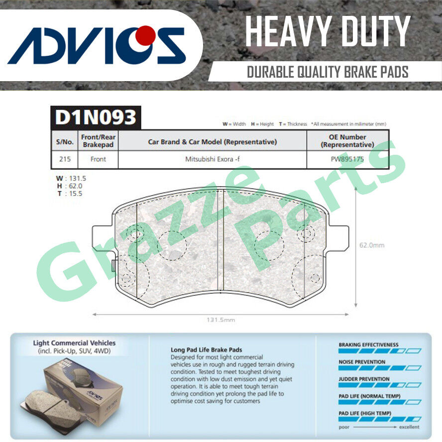 Advics Aisin Heavy Duty Disc Brake Pad Front D1N093Y for Proton Exora CPS Preve Suprima S