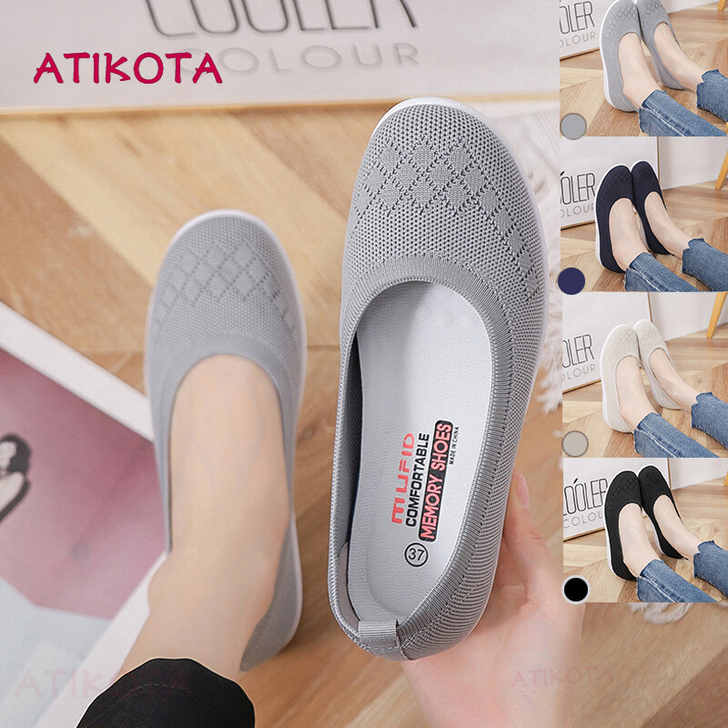 Atikota Giày Búp Bê Mũi Tròn Đế Mềm Chuồn Trượt Cho Nữ