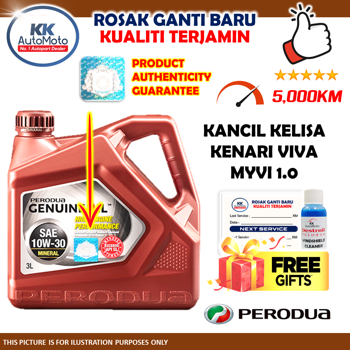 Perodua Kenari Kelisa Kancil Viva Myvi 1.0 - 3L Minyak Hitam Mineral 10W-30 10W30 10W 30 Genuine Perodua Engine Oil