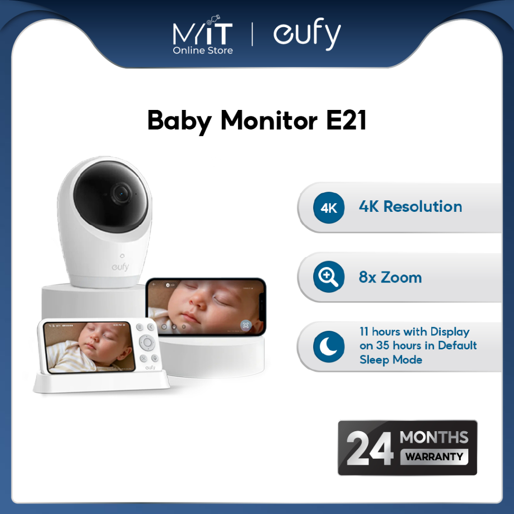 Eufy Baby Monitor E21 4K Ultra HD Camera &amp 720p Display Pan &amp Tilt Two-Way Audio Night Vision &amp Temperature Alert (5&quot)