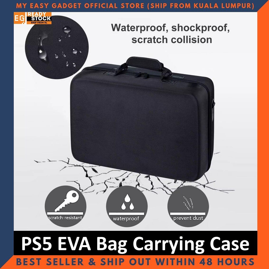PS5 Bag Waterproof Hard Shell Carrying Case EVA Protective Travel Storage Bag for PlayStation 5 Console , Controller & Headsets