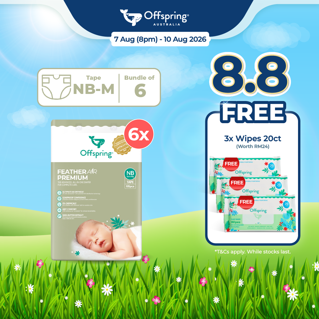 Offspring FeatherAir Premium Baby Diapers Tape NB396/S336/M288 [6 Packs]