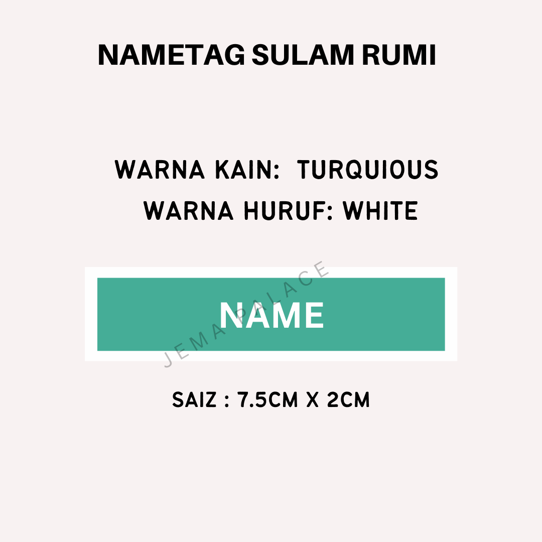 Name Tag Sulam Rumi Embroidery Dengan Pelekat School Nama Tag Custom Made Embroidery