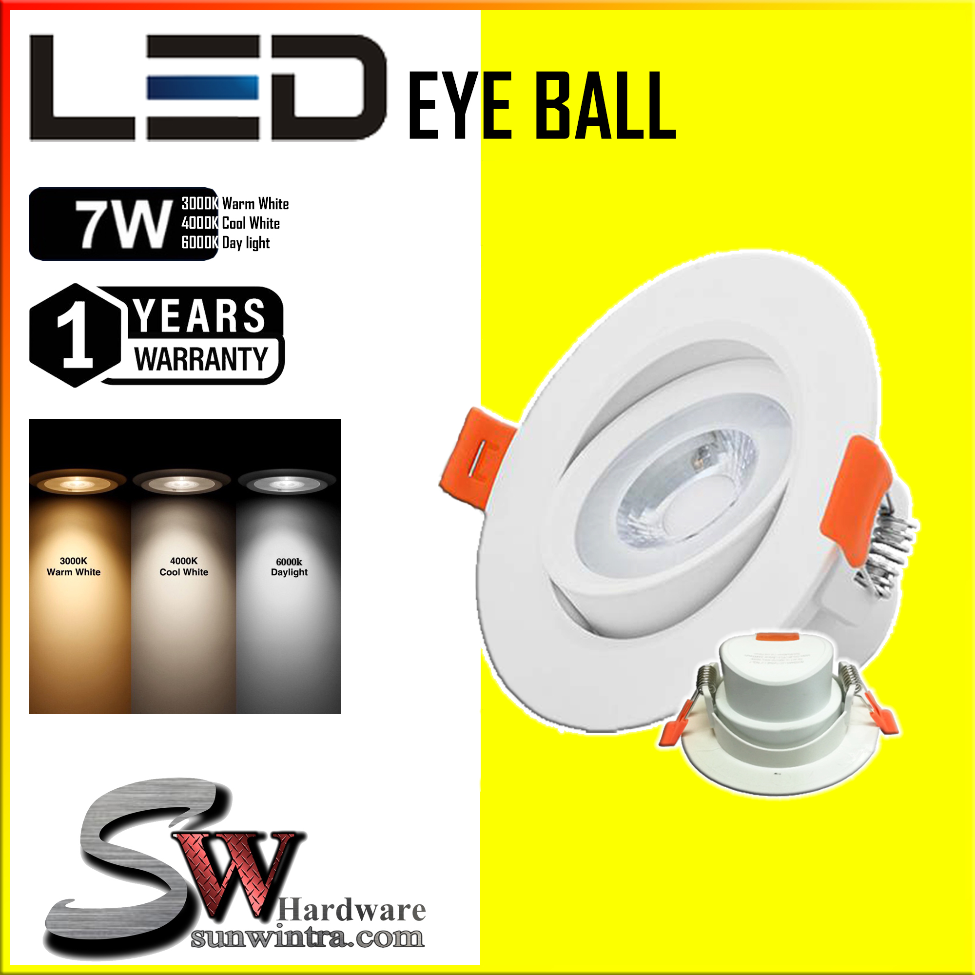 [1 Years Warranty] 7W LED EYE BALL LED Recessed Eyeball Spotlight Round LED Downlight Spotlight Spot light