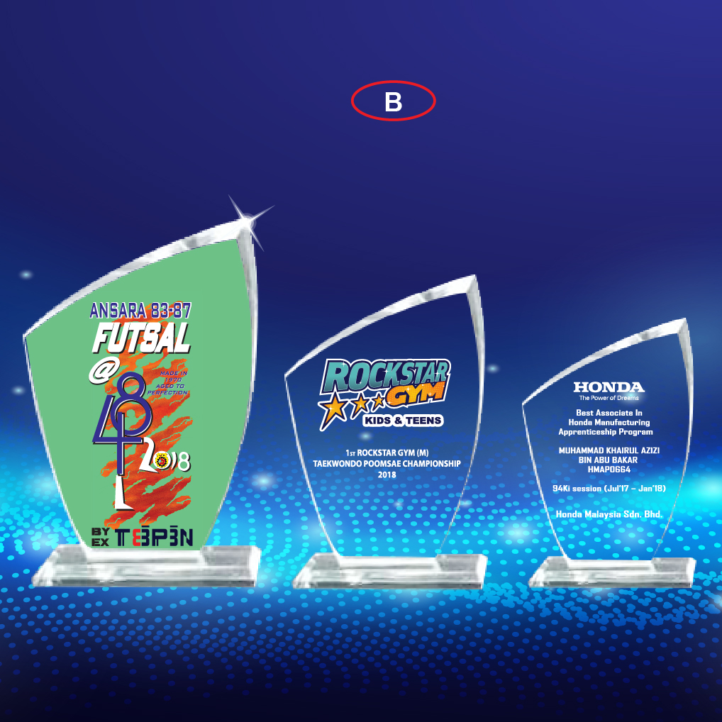 Crystal Trophy - Plaque Award (CRT132013 A/B/C) 5 DAYS DELIVER LOGO & WORDING FREE