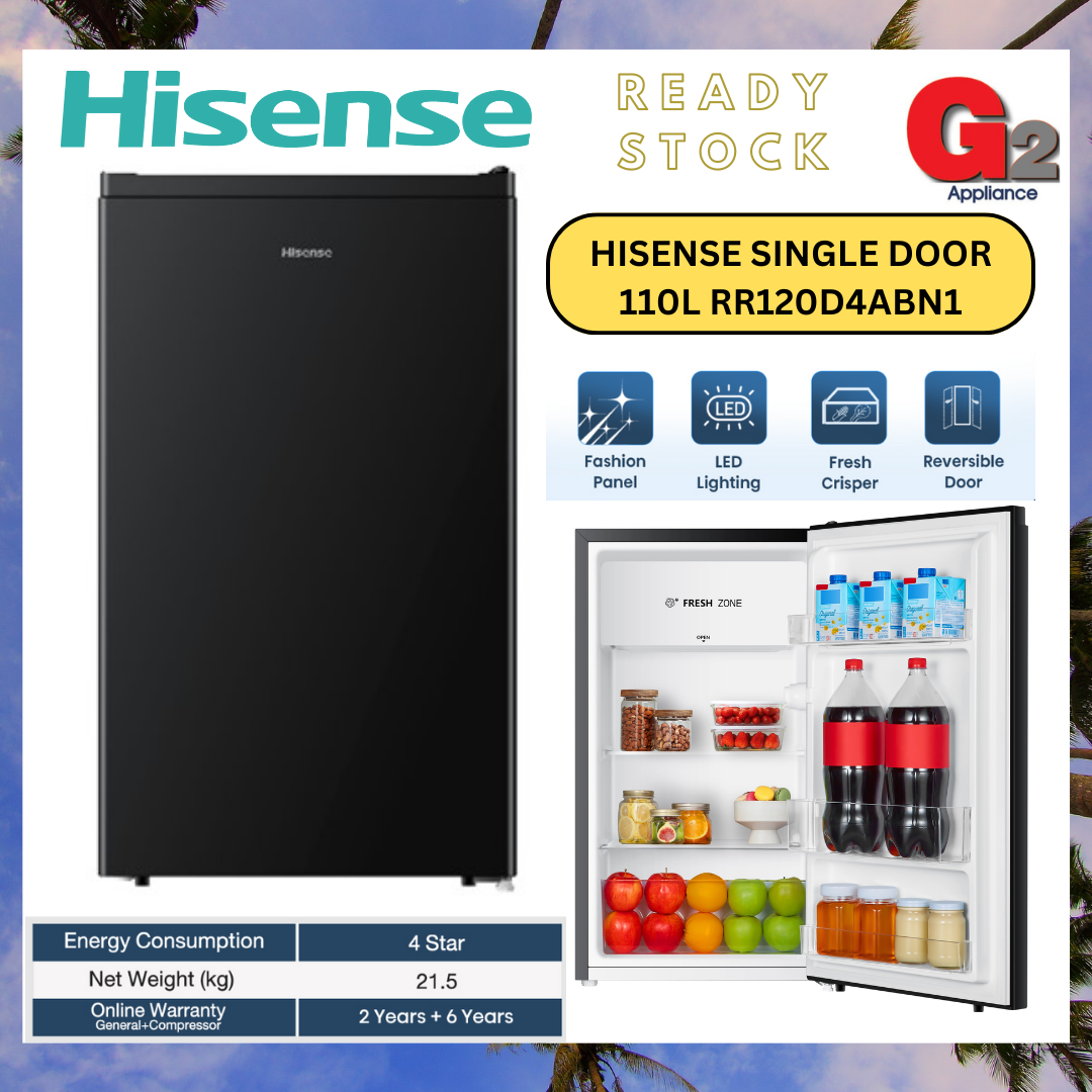 Hisense (Authorised Dealer) Single Door Refrigerator 110L RR120D4ABN1 Hisense Warranty Malaysia