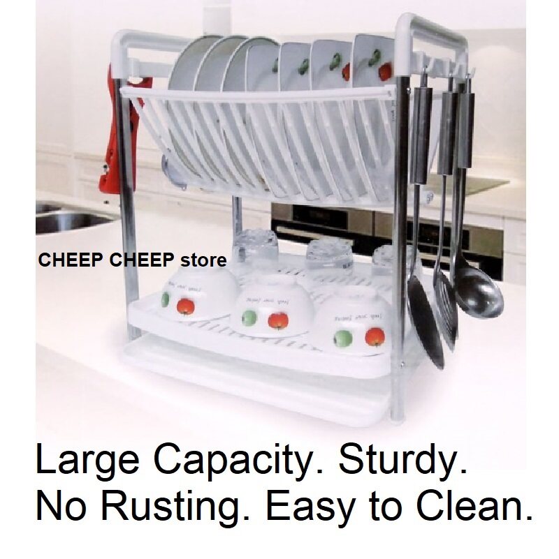 (CLEARANCE) Multifunctional Dish Rack 2 Layer Durable Anti Rust Easy to Clean Space Saving Utensils Dishes Drying Drainer