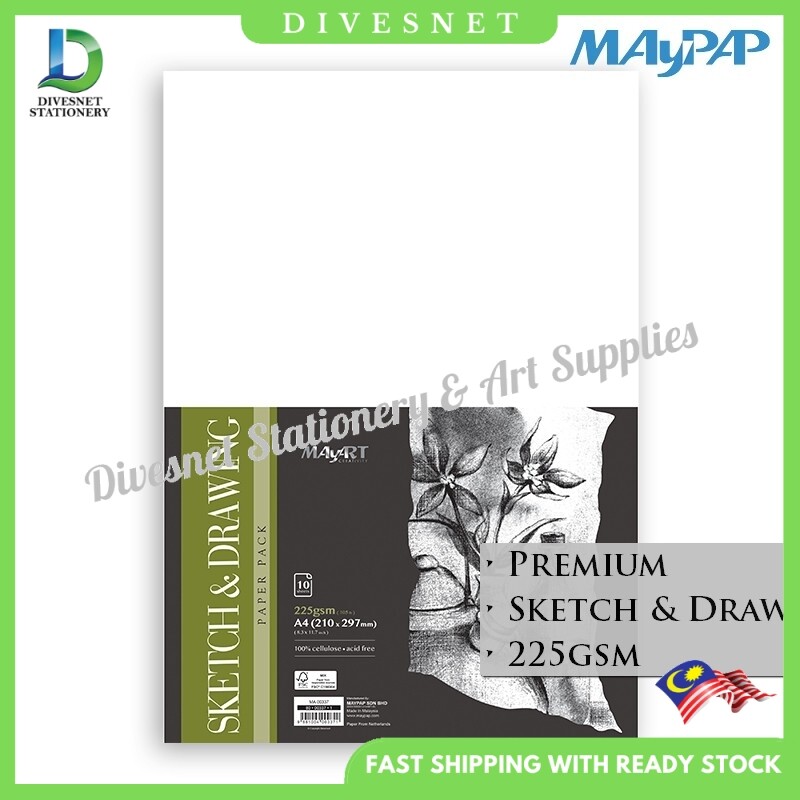 MayArt 10s 225gsm Sketch & Drawing Paper Pack A3 (MA00336) / A4 (MA00337)