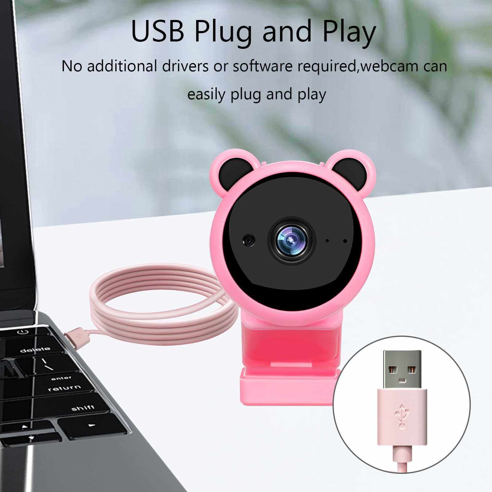 1080P Webcam with Microphone, USB 2.0 Desktop Laptop Computer USB Camera Plug and Play, for Video Streaming, Conference, Gaming, Online Teaching (Pink)
