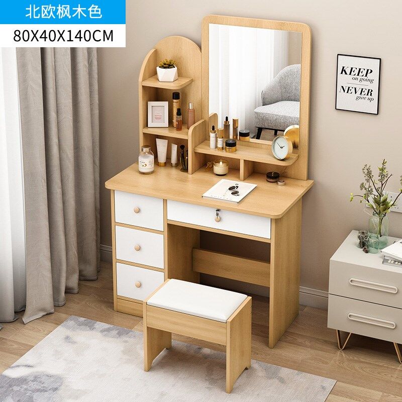 ROAM Meja Solek Cermin Dressing Table with Mirror Vanity Table Console Table White Pink Color