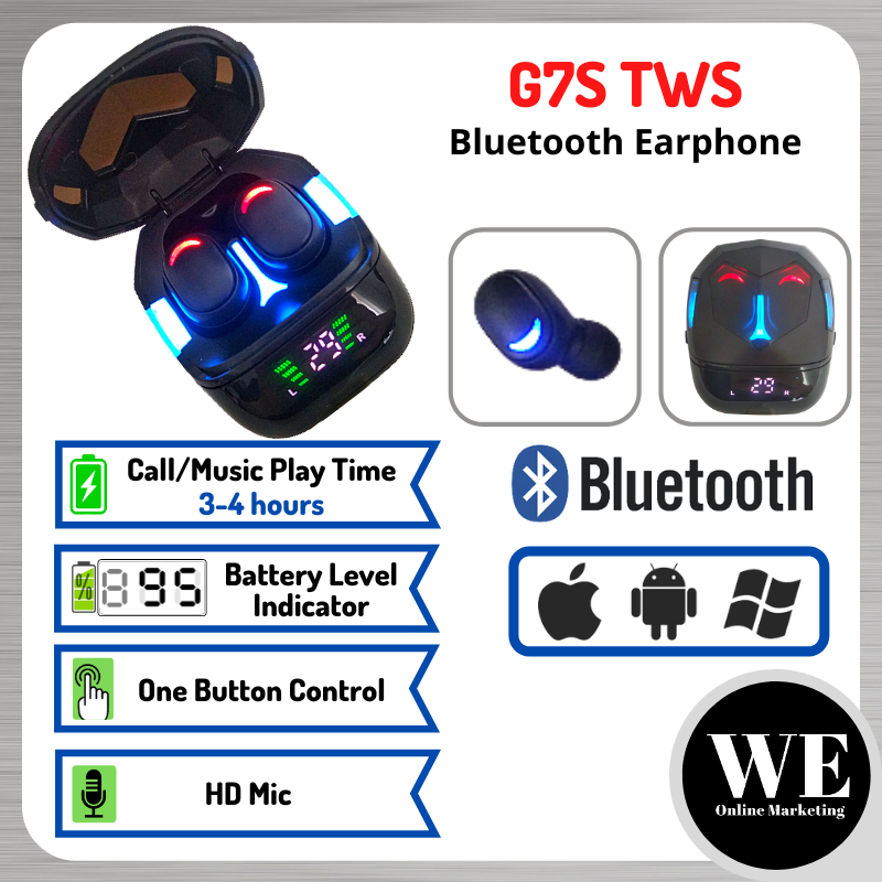 (Ready Stock) G7S TWS Bluetooth Earphone - Twin Wireless Stereo Earbud Earfon Handsfree Headset Earpiece Touch Sensor Control HiFi Sport Super Bass with Mic Waterproof Water Resistant In-Ear Android iOS Gaming LED Digital Display