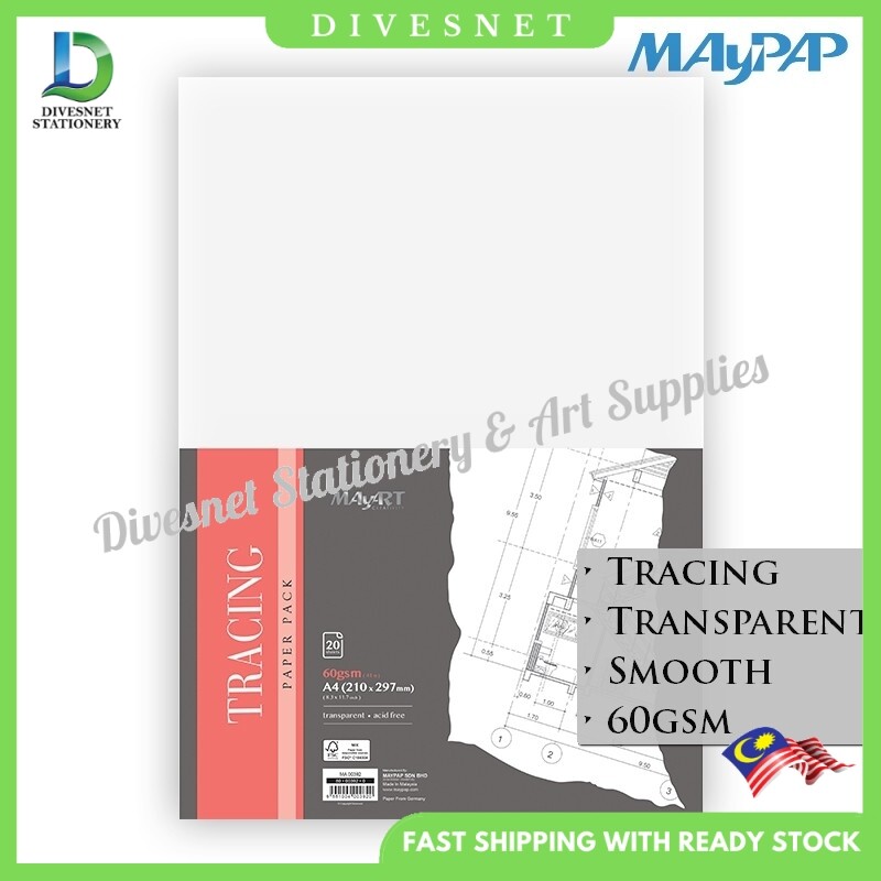 MayArt 20s 60g Tracing Paper Pack A3 (MA00391) / A4 (MA00392) Kertas Tekap