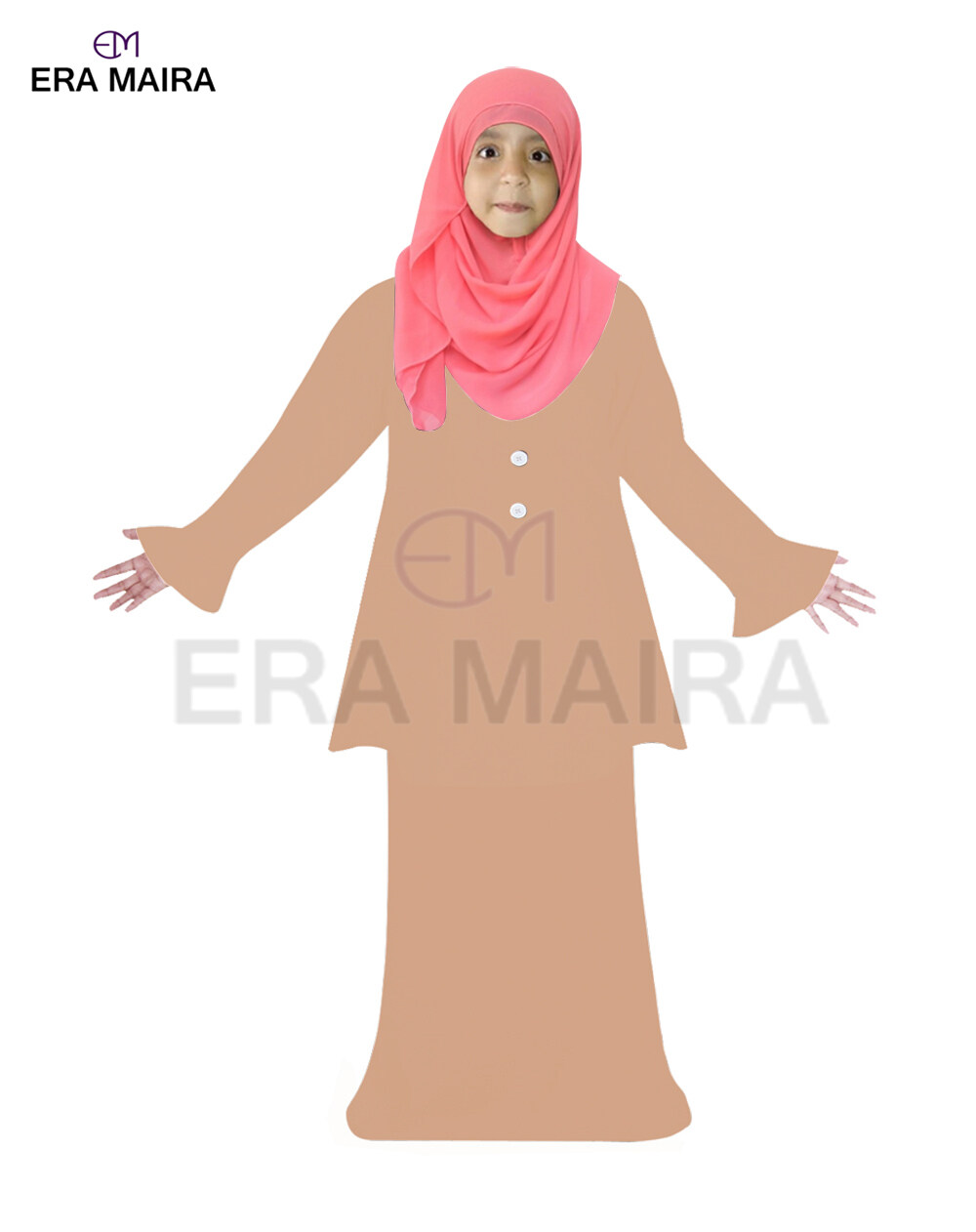 Muslimah Baju Kurung Kidz Plain Dress Top Botton Design For Children Girls Budak - Tahira