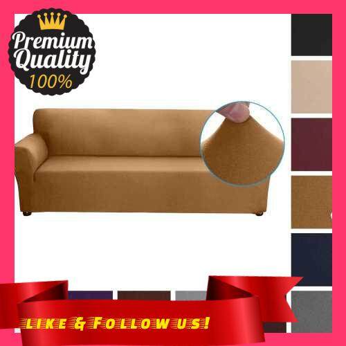 People\'s Choice Stretch Sofa Slipcover Milk Silk Fabric Anti-Slip Soft Couch Sofa Cover 4 Seater Washable for Living Room Kids Pets(Camel) (Type 4)