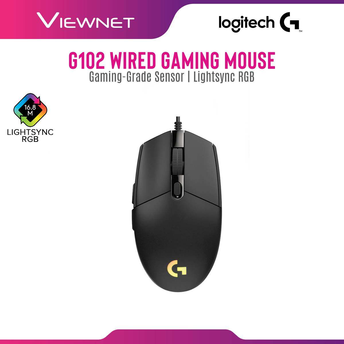 Logitech G102 Wired Gaming Mouse with Lightsync RGB Lighting Max 8000 DPI Gaming Grade-Sensor Logitech G Hub Gaming Software Support