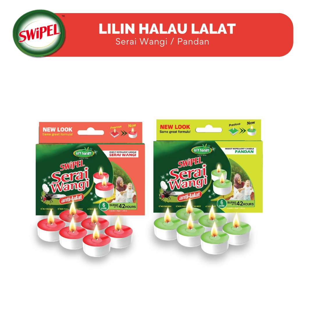 SWIPEL Lilin Lalat Serai Wangi Pandan Afy Haniff Halau Lalat Serangga Non Toxic Insect Repellent Candle 30g x 6 Pcs
