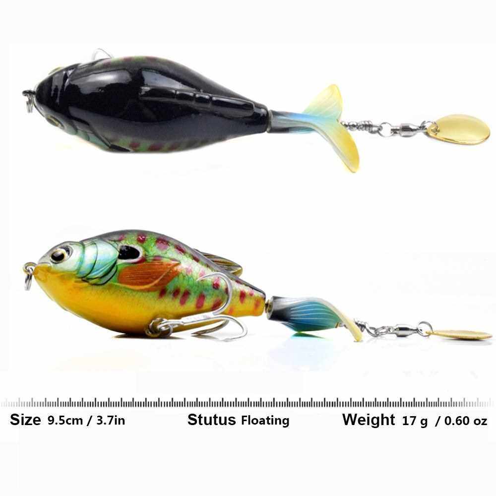 LIXADA 3.7in / 0.60oz Topwater Wobbler Bait Lifelike Gold Fish Artificial Crankbait with Rotation Tail Hard S Swimming Action Fishing Lure Soft Rotating Tail Floating Bait VIB Bait Crankbait 3D Eyes Bionic Fishing Lures Hook with Treble Hooks Tackle (4)