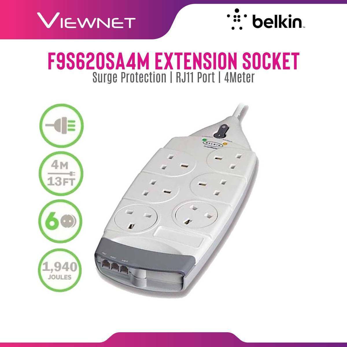 EXTENSION SOCKET BELKIN SURGE PROTECTOR 6-PLUGS WITH RJ11 PORT PROTECTION 4M (F9S620SA4M)