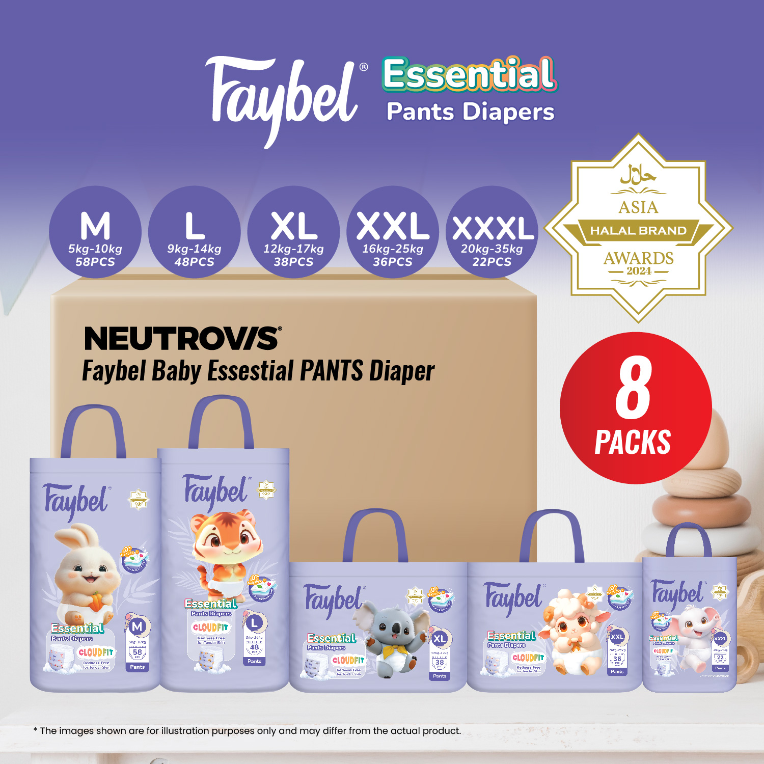 Faybel Disposable Baby PANTS Diapers - Ultra Soft Leak-Proof Breathable & Hypoallergenic - XXL 36pcs